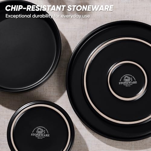 16 Piece Stoneware Dinnerware Sets with Pasta Bowls (Matte Black / Bowls Type-16pcs for 4)