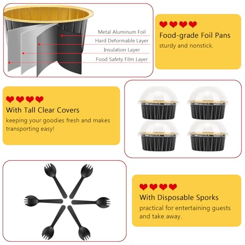 5oz Cupcake Pans with Dome Lids 100 Pack (Black / 5 oz)