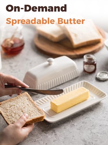Ceramic Butter Dish with Lid (White / Stripe-8.25")