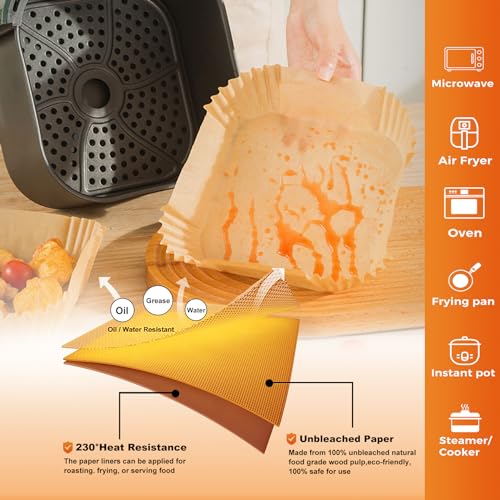 250 Pcs 6.5" Square Air Fryer Liners Disposable for 3 (6.5"Square)
