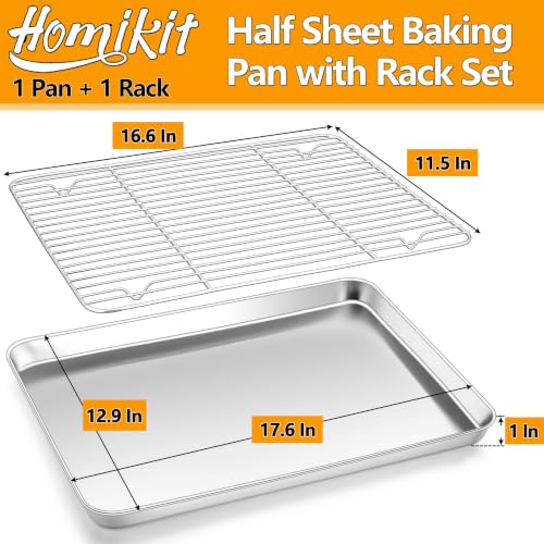 18x13 Inch Stainless Steel Baking Half Sheet with Wire Cooling Rack (17.6x13x1)