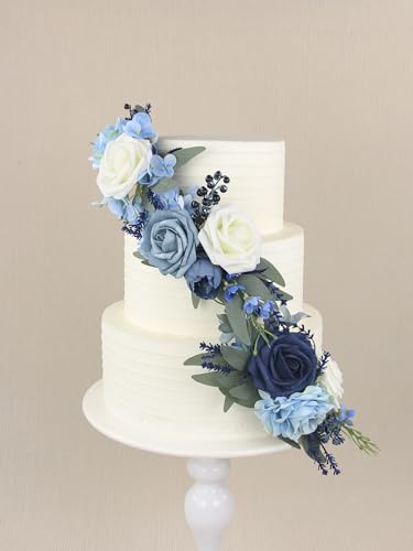3Pcs Premade Cake Flowers (Navy & Dusty Blue)