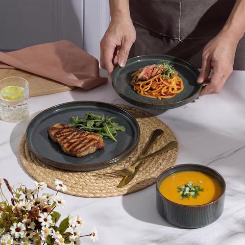 Stoneware Dinnerware Sets for 2 (Blackish Green / 6pcs for 2)