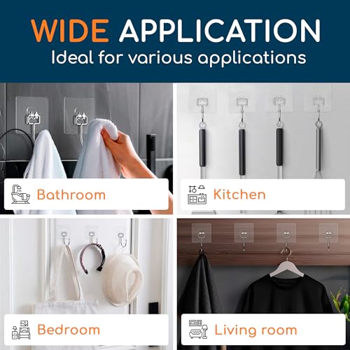 Adhesive Large Wall Hooks for Hanging Heavy Duty No Drill (Large, 12 pcs)