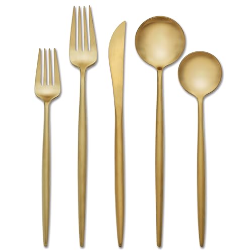 Zephyr Satin Gold 18 (20-Piece Flatware Set, Gold)