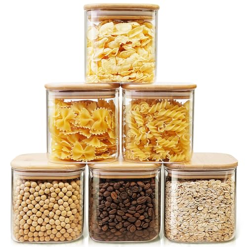 27 oz Square Glass Food Storage Containers with Airtight Bamboo Lids (Square 27OZ Set-6Pack)