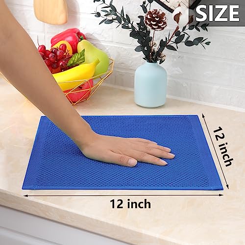 100% Cotton Waffle Weave Kitchen Dish Cloths 8 (Blueberry / 12 X 12 - 8 Pack)
