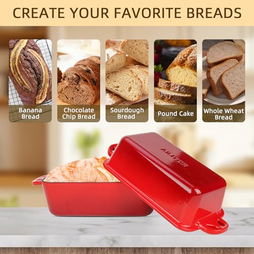 9x5 Enameled Cast Iron Loaf Pan with Lid (Red)