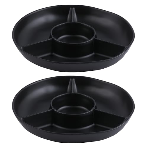 Chip & Dip Serving Tray Set (Black Rround Divided Tray)