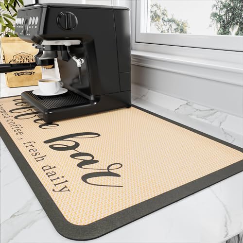 Coffee Mat Absorbent Hide Stain Rubber Backed Dish Drying Mat for Kitchen Counter (Coffee Bar / 17" x 31.5")