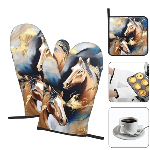 Horse Oven Mitts and Pot Holders Sets of 3 (Horse)