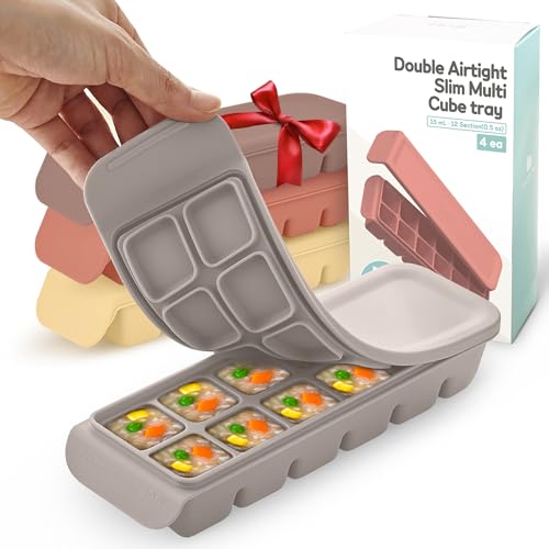 0.5 oz 12 Cavity Silicone Ice Cube Freezer Tray with Lid (0.5oz/12ct – 4 Packs / 4 Colors)