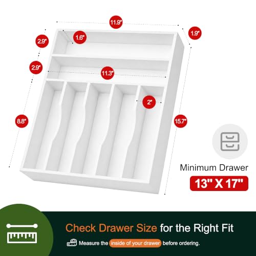 Kitchen Bamboo Silverware Organizer (7 Slots / White)