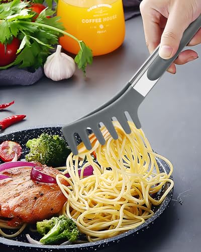 Silicone Spaghetti Spoon and Pasta Tong (Gray)