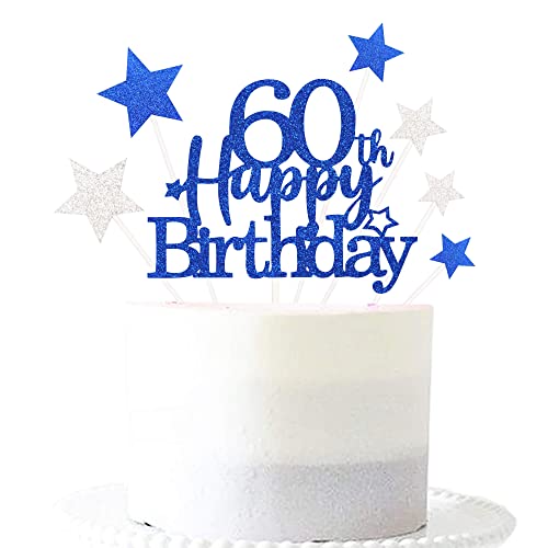 Royal Blue 60th Birthday Cake Topper with Glittery Stars (60th / 01.blue)