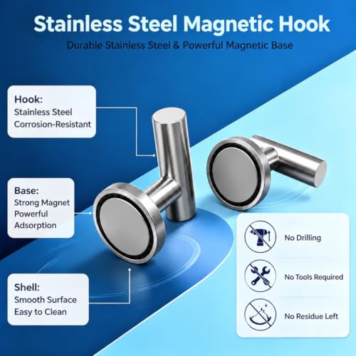 Magnetic Hooks Coat Magnet Hooks for Hanging (Silver 4pcs 1.78in)