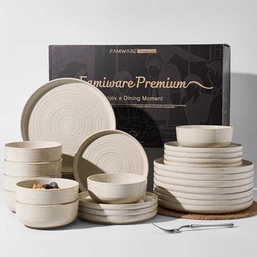 Stoneware Dinnerware Sets for 8 (Shell Beige - Flared Rim / Service for 8 (24pc))