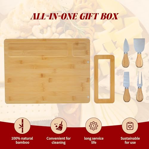 Bamboo Charcuterie Boards Cheese Board Knife Set (13" x 7.9" x 0.6")