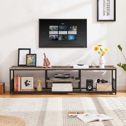 TV Stand for Televisions up to 80 Inch 70" Entertainment Center with Open Storage Shelves for Living Room (Brown+metal / 70 Inches / N0 Power Outlets)
