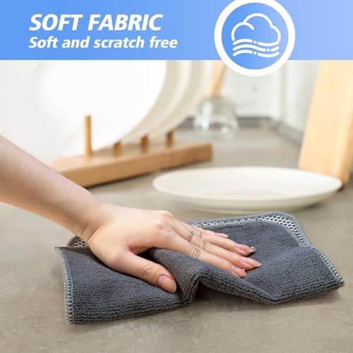 Kitchen Dish Washcloths Microfiber Gray with Poly Scour Scrub Side (Gray / 10inchx10inch)