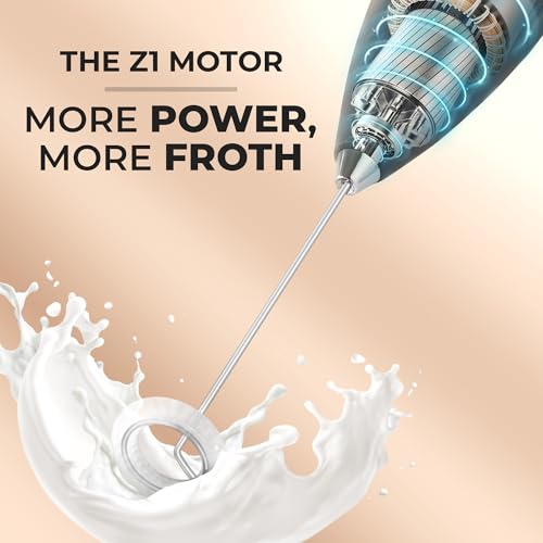 Powerful Milk Frother Wand With Duracell Batteries (01 - Alpha Black / Z1 Motor + Batteries)