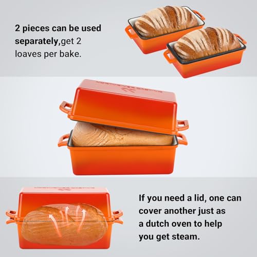 Enameled Cast Iron Loaf Pan with Lid (9"×5" Flame)