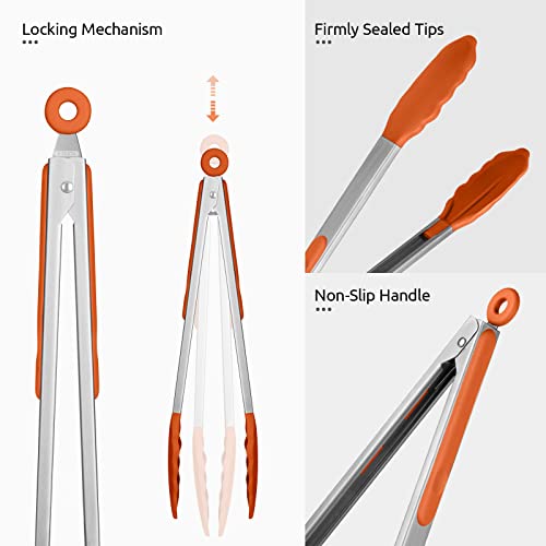 Kitchen Tong for Cooking (Orange / 12 inch)