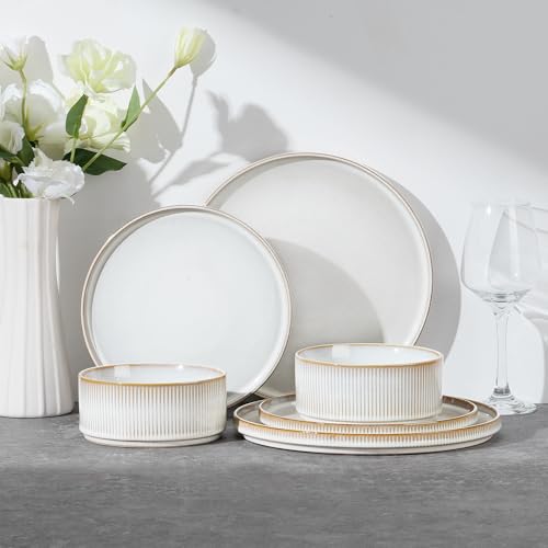 Stoneware Dinnerware Sets for 2 (Creamy Beige / 6pcs for 2)