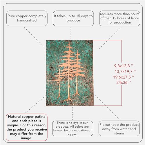 Handmade Copper Wall Art for Home (Patina of Pine Tree / 13.7 x 19.7)