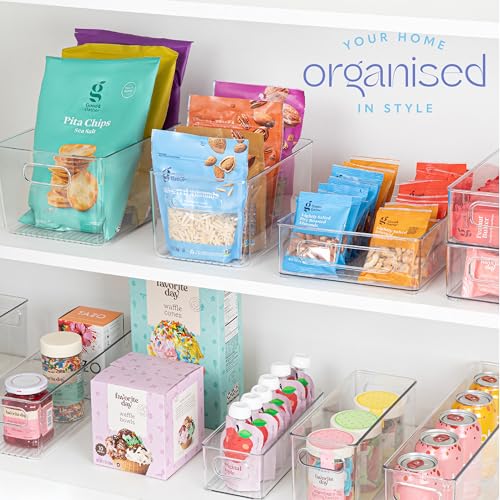 Plastic Food Storage 8 Pack Clear Container Bin with Handles for Organizing Kitchen (10x6x5)