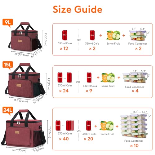 Insulated Lunch Box for Men (Burgundy / Large(15L))
