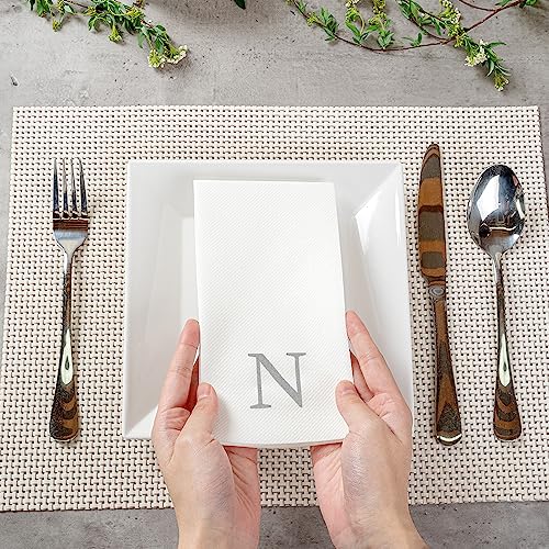 Monogram Letter N Silver Linen Feel Guest Towels (Silver / 2000 Count / N)