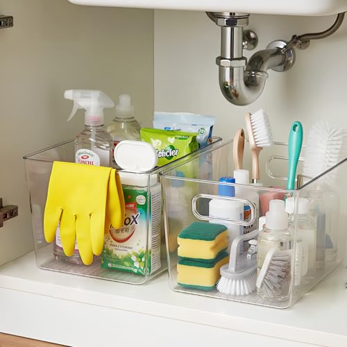 Clear Fridge Organizer Bins with Handles (4 Pack / L with Handles (11.5"L x 7.5"W x 6"H))