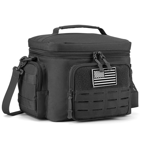 Tactical Lunch Bag for Mens Military Heavy Duty Lunch Box Work Leakproof Insulated Durable Thermal Cooler Bag for Adult Meal for Office Camping Picnic Pail MOLLE Webbing Black (Black / 13L)