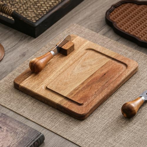 Glass & Acacia Wood Butter Dish with Airtight Glass Lid & Serving Knife (1 knife)