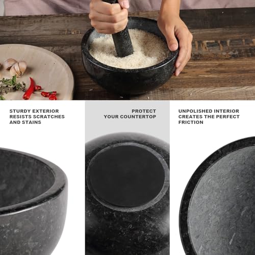 Granite Mortar and Pestle Set (Black Granite Polished / 8in-8cups)