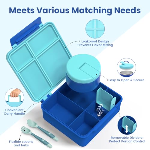 Bento Lunch Box for Kids with 8oz Soup Thermo (Blue)