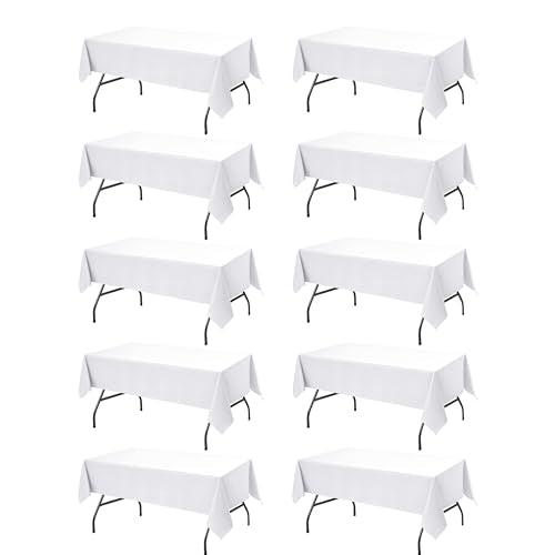 10 Pack White Tablecloths for Rectangle Tables (White / 60x84 In, 10 Pack)