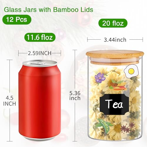 Glass Jars with Bamboo Lids 20 oz (20 oz 12 pcs)
