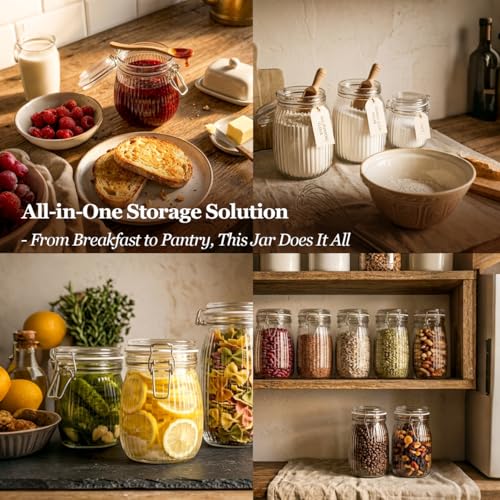 Small Ribbed Glass Jars with Airtight Lids 17 oz 6 Pack Wide Mouth (17 fl oz x 6 - Ribbed)