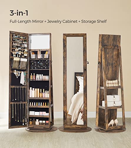 360° Swivel Jewelry Cabinet (Rustic Brown / Framed Mirror, Classic)