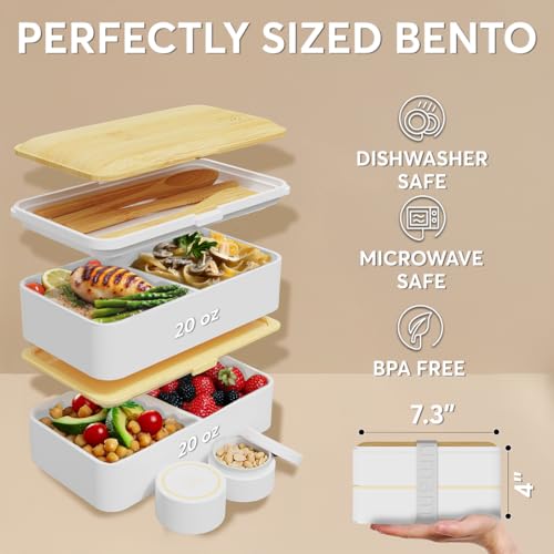 Bento Box Adult (M - 40 oz / White & Tan)