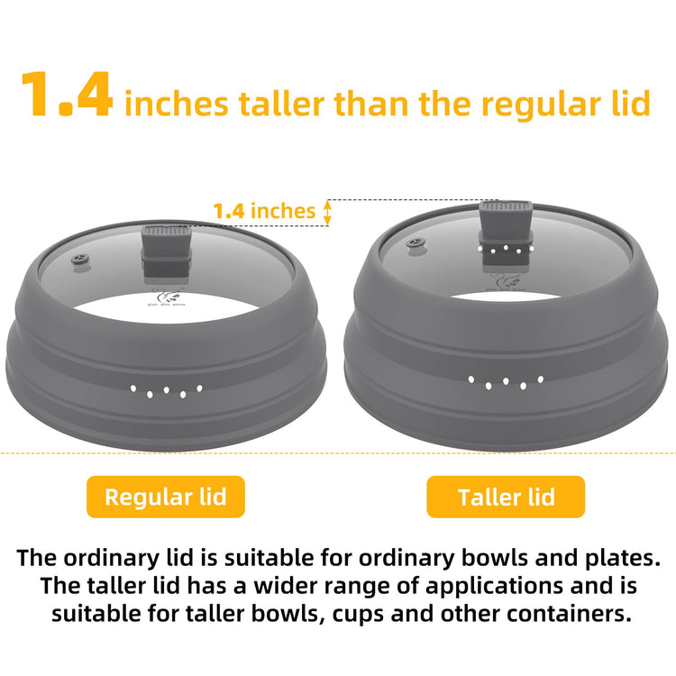 Microwave Splatter Cover Glass Cover Guard Lid with Collapsible Silicone for Food Pot Plate Cover 9.8 inch Light Grey (LIGHT GREY / 9.8 inch)