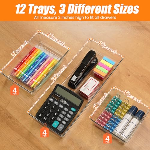 12 Pack Clear Plastic Drawer Organizer Set (12 PACK)