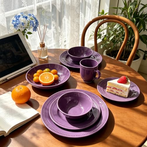 HomeVSS 20 Piece Pearl Dots Stoneware Dinnerware Set (Purple)
