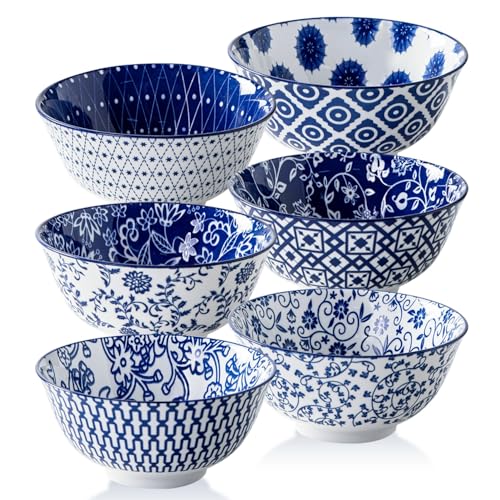 24 Oz Ceramic Soup Bowls Set of 6 (Vintage Blue / 24oz)
