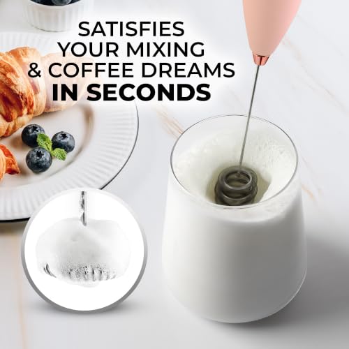 Powerful Milk Frother Wand With Duracell Batteries (16 - Peach Rose Gold / Triple Whisk + Batteries)