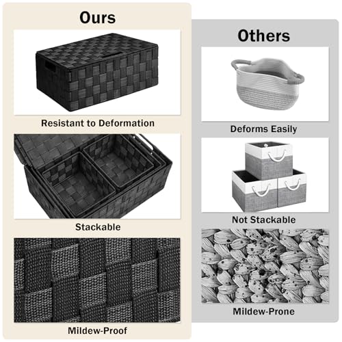 Storage Baskets with Lids (Black / 5pack with Lids)