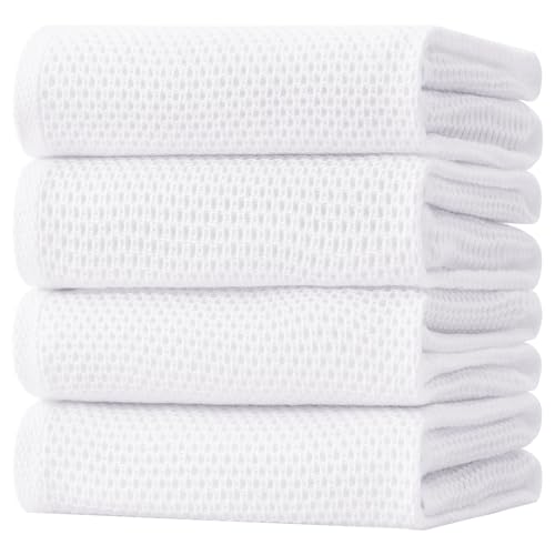 100% Cotton Oversized Waffle Weave Kitchen Towels 4 (White / 20 X 28 - 4 Pack)