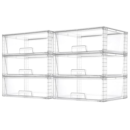 6 Pack Large Clear Stackable Storage Drawers for Closet (Clear / XLarge)
